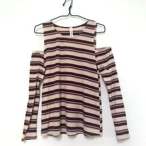 Peppermint Cold Shoulder Striped Top Cream